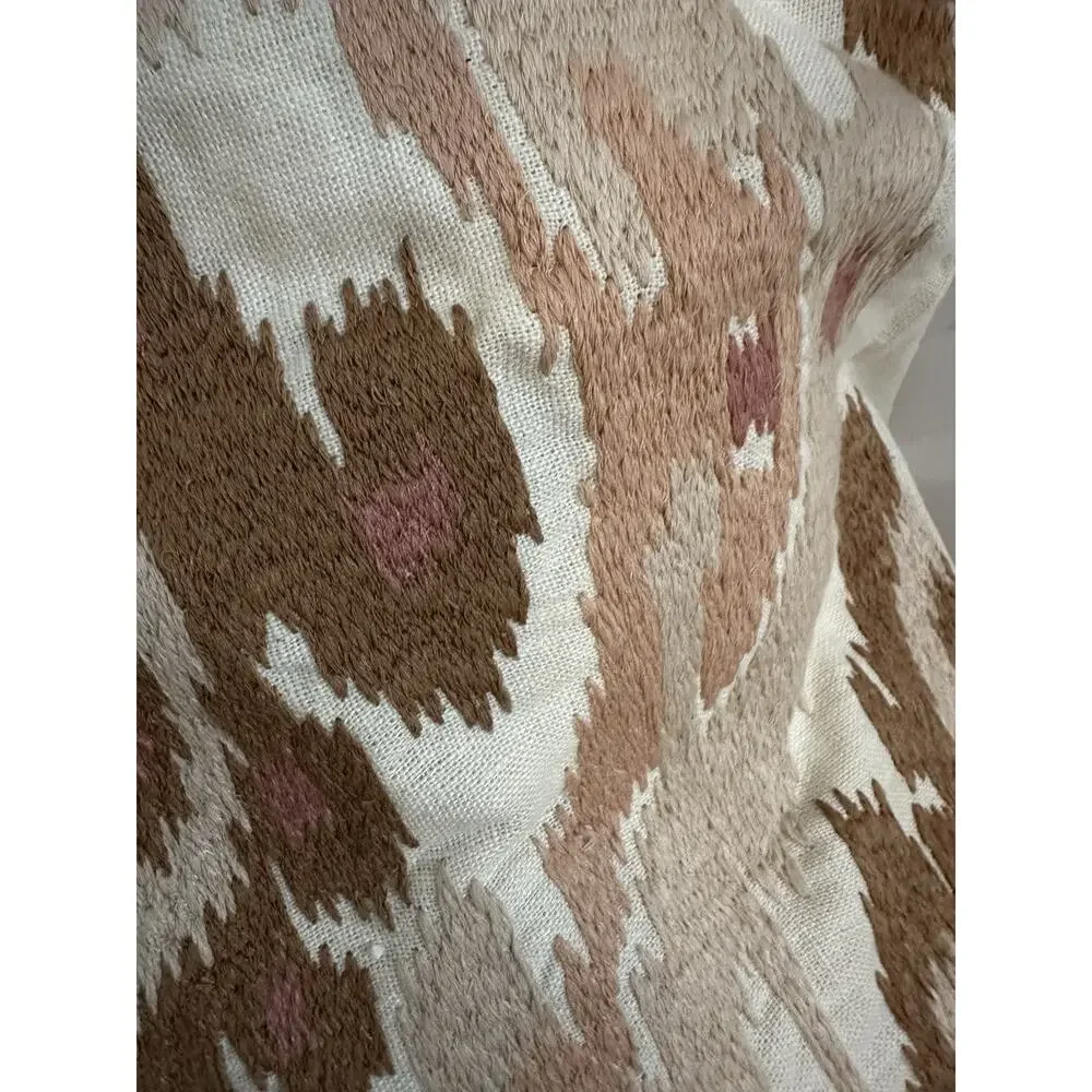 Williams Sonoma Istanbul Ikat Embroidered Accent Pillow Cover Coral Beige SET 2
